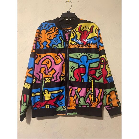 Keith Haring X members only Windbreaker Bomber Jacket Men sz Medium - Picture 1 of 10